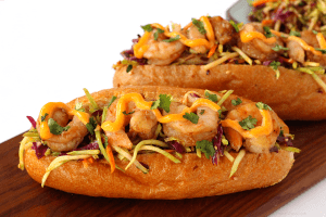 Asian shrimp po boy with spicy slaw