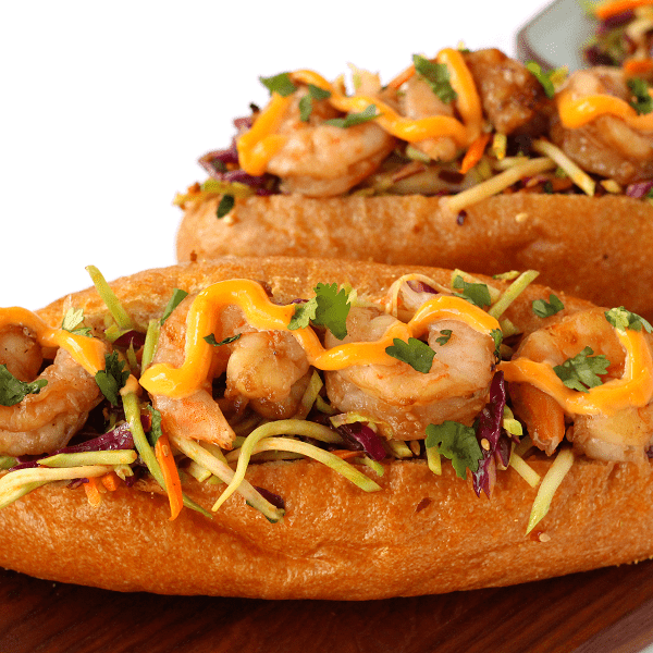 Asian shrimp po boy with spicy slaw