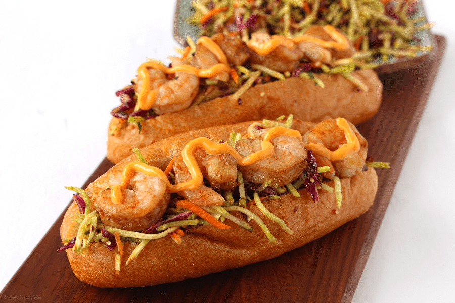 Spicy Asian slaw idea Bring authentic flavor to your Asian fusion cooking! Asian Shrimp Po Boy with Spicy Slaw Recipe, made with secret ingredient Lee Kum Kee Chui Chow Chili Oil #Dinner #Lunch #Recipe #DinnerRecipe