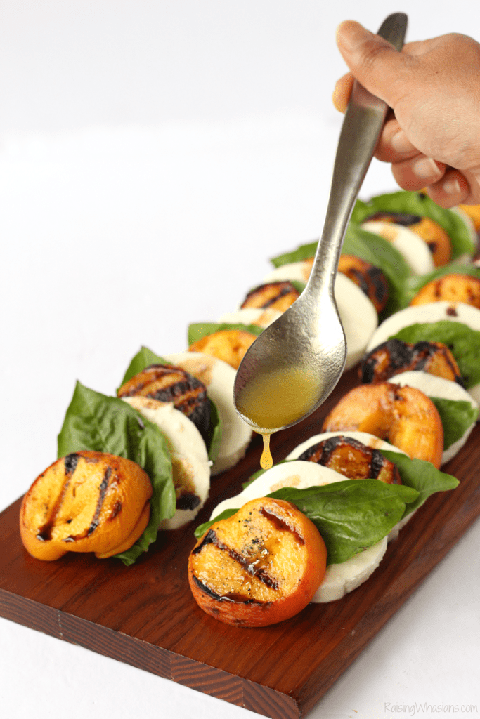 Easy key lime vinaigrette Grilled Peach Caprese Salad with Easy Key Lime Vinaigrette | Florida flavor inspired idea with homemade dressing. Made with a secret ingredient, FL peaches! #Recipe #Salad #HealthyRecipe