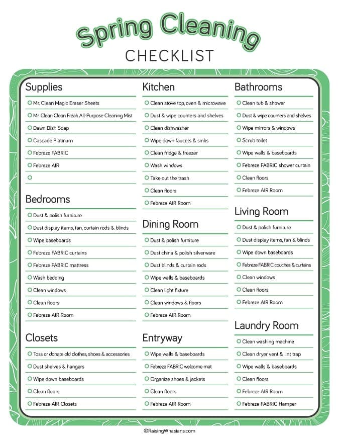 Free printable spring cleaning checklist