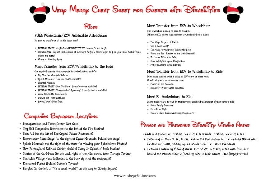 Free printable very merry wheelchair cheat sheet